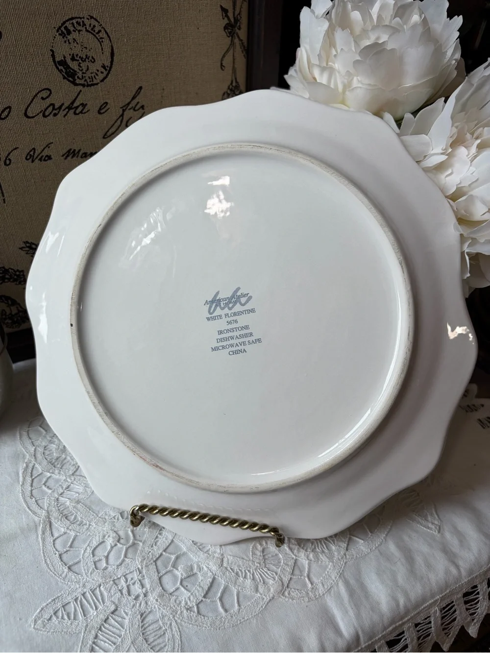 American Atelier white stoneware Florentine Empress dinner plate